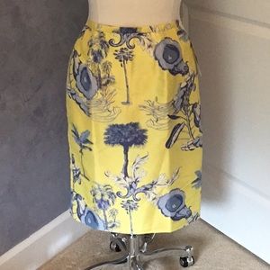 NWT, Harvé Benard  yellow and blue silk skirt.
